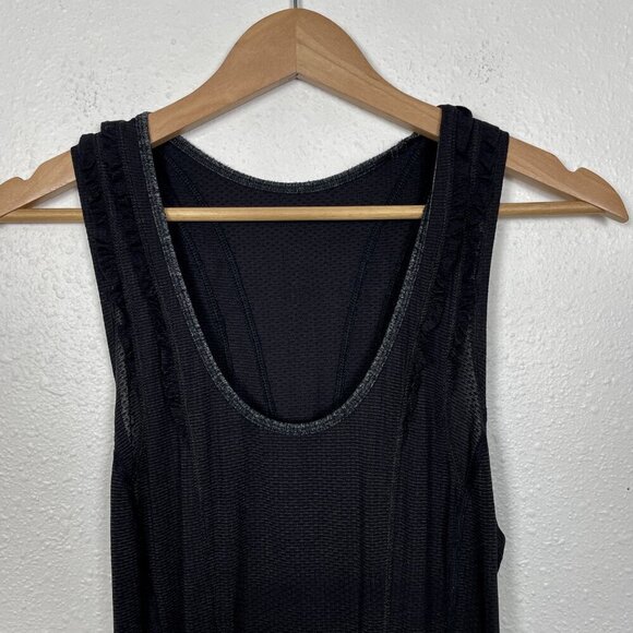 Lululemon Swiftly Tie Waist Black Scoop Neck Ruffle Racerback Tank Top Size: 6 - Picture 4 of 8